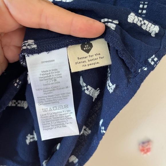 Madewell Sz M Jacquard Navy Puff Short Sleeve Cropped Top Blouse V Neck Pullover - Picture 8 of 8